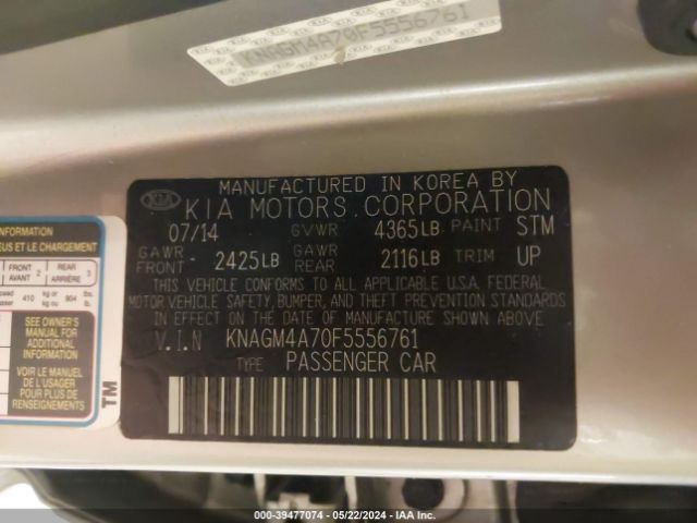 KNAGM4A70F5556761 KIA Optima Lx