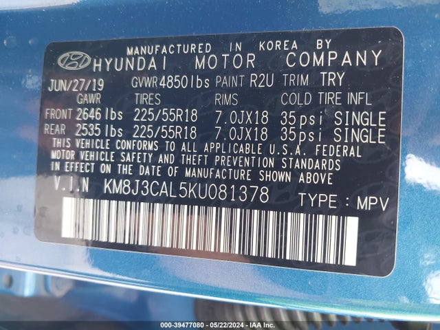 Hyundai TUCSON SEL 2019 KM8J3CAL5KU081378 Image 9