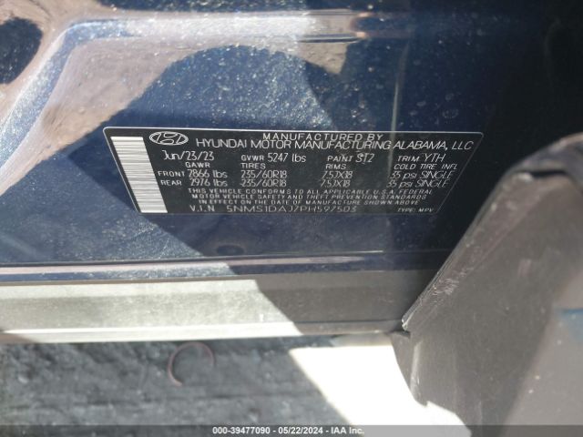 5NMS1DAJ7PH597503 Hyundai Santa Fe Se