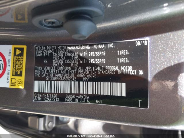 5TDDGRFH3JS052042 Toyota Highlander Hybrid Limited Platinum