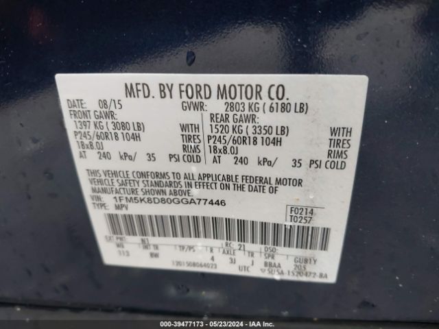 1FM5K8D80GGA77446 Ford EXPLORER XLT