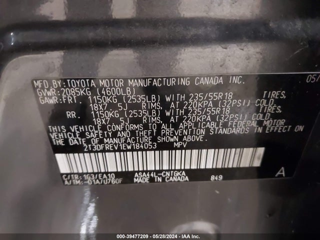 Toyota Rav4 Limited 2014 2T3DFREV1EW184053 Image 9