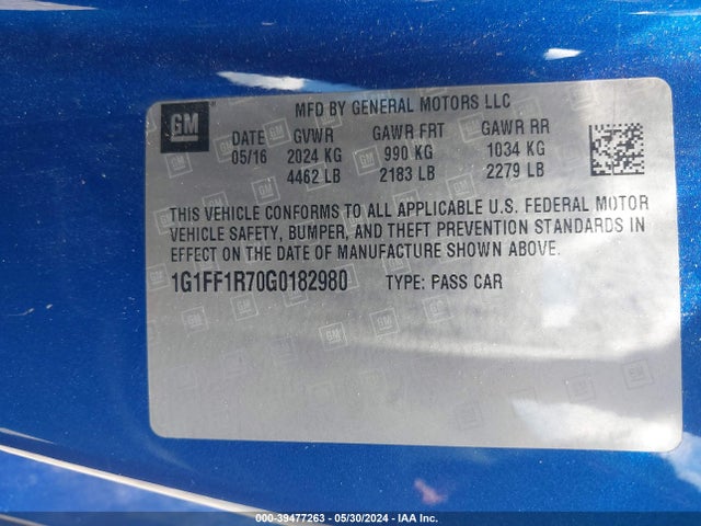 Chevrolet Camaro 1ss 2016 1G1FF1R70G0182980 Image 9