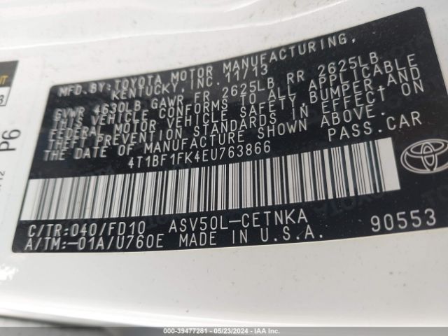4T1BF1FK4EU763866 Toyota CAMRY LE