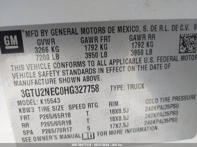GMC Sierra 1500 Slt 2017 3GTU2NEC0HG327758 Image 9