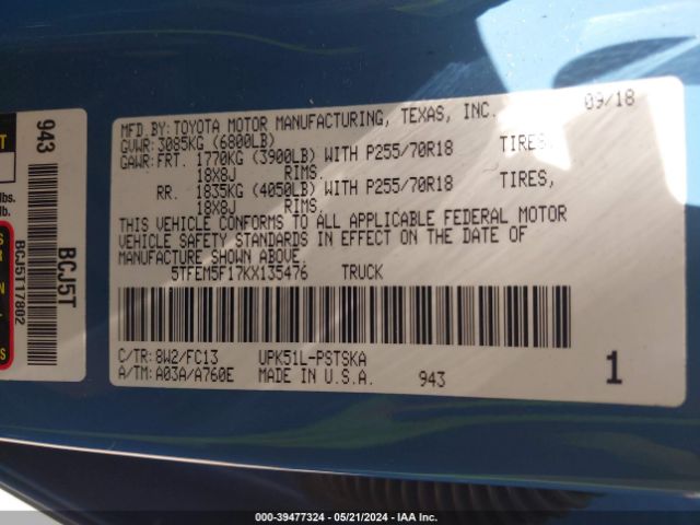 5TFEM5F17KX135476 Toyota Tundra Sr5 4.6l V8