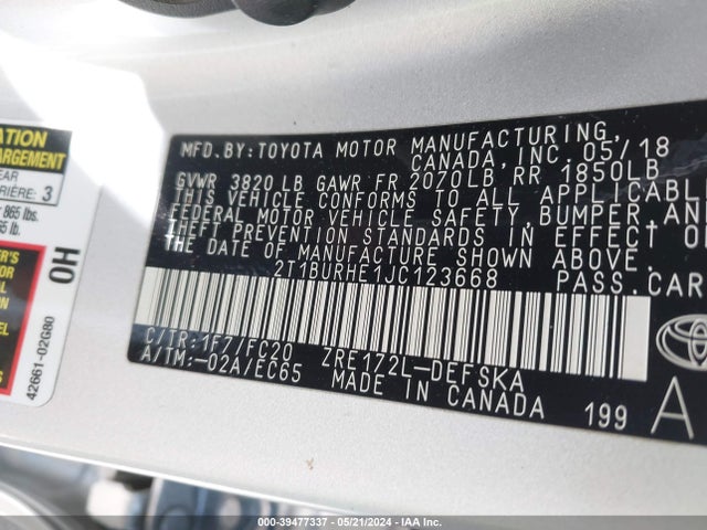 Toyota COROLLA SE 2018 2T1BURHE1JC123668 Image 9
