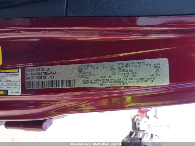 Jeep Gladiator 80th Anniversary 4x4 2021 1C6HJTAG7ML529048 Image 9