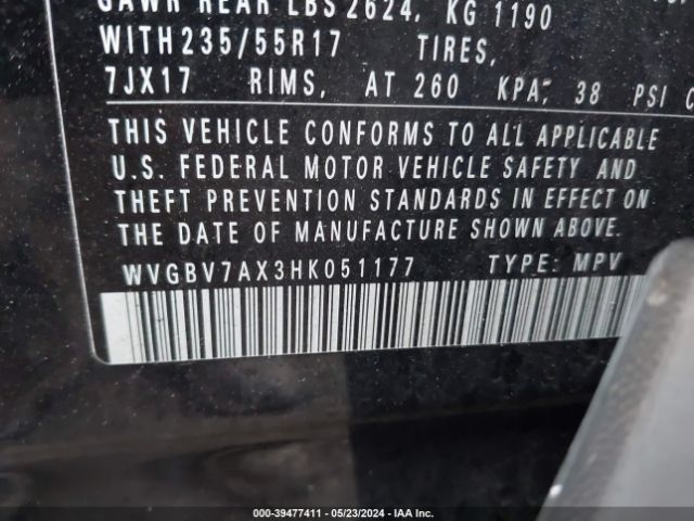 WVGBV7AX3HK051177 Volkswagen Tiguan 2.0t/2.0t S