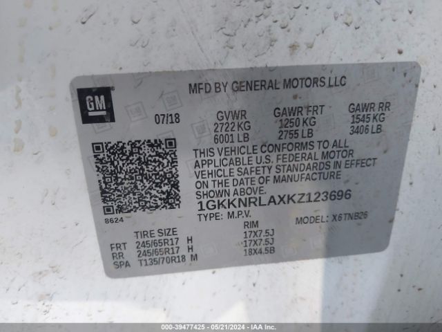 1GKKNRLAXKZ123696 GMC Acadia Sle-1