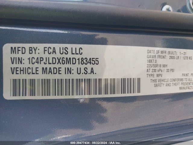 1C4PJLDX6MD183455 Jeep Cherokee Limited Fwd