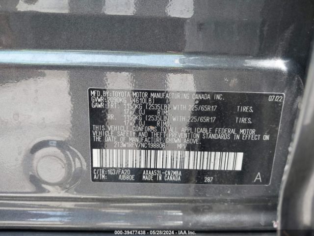 2T3W1RFV7NC198806 Toyota Rav4 Xle