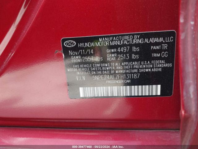 5NPE24AF7FH131187 Hyundai SONATA SE