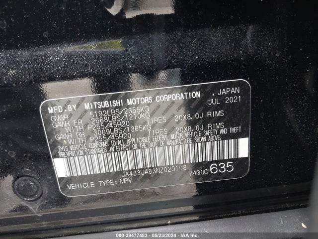 JA4J3UA83NZ029108 Mitsubishi Outlander Black Edition 2wd/se 2.5 2wd/se Launch Edition 2wd