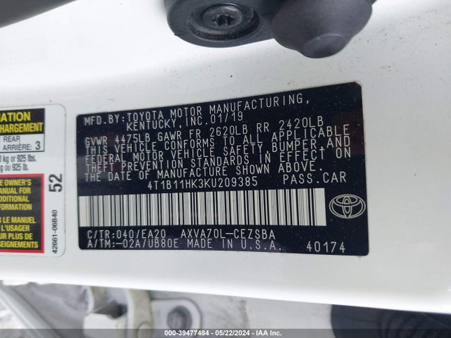 Toyota CAMRY SE 2019 4T1B11HK3KU209385 Image 9
