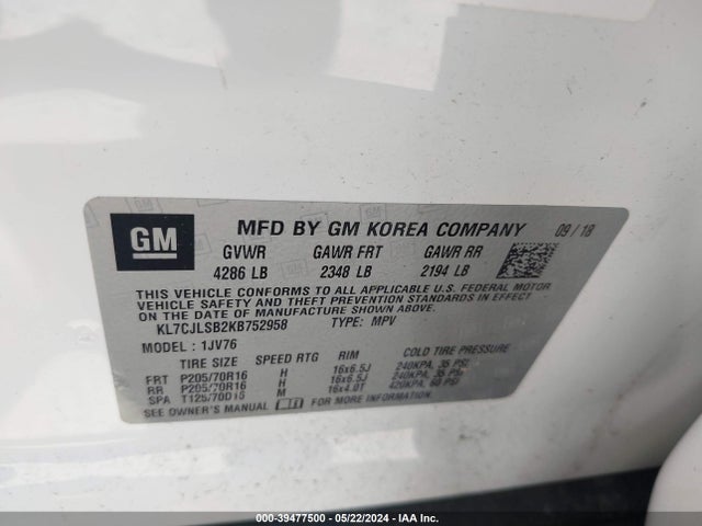 Chevrolet Trax Lt 2019 KL7CJLSB2KB752958 Image 9