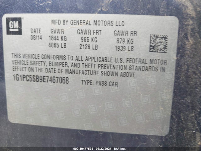 Chevrolet Cruze 1lt Auto 2014 1G1PC5SB9E7467068 Image 9