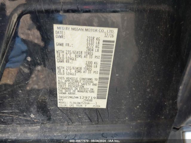 5N1AZ2MG2HN129719 Nissan MURANO SV