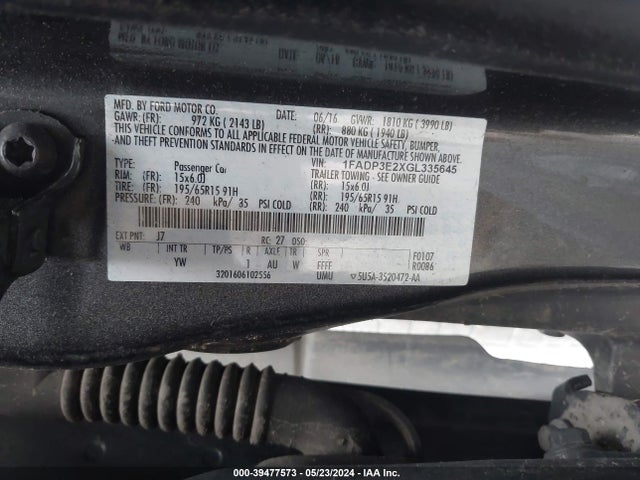 Ford FOCUS S 2016 1FADP3E2XGL335645 Image 9
