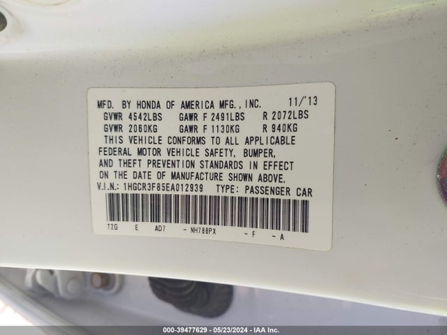 Honda Accord Ex-l V-6 2014 1HGCR3F85EA012939 Image 9