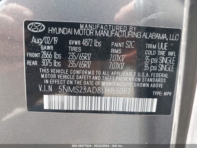 Hyundai Santa Fe Se 2020 5NMS23AD8LH155082 Image 9