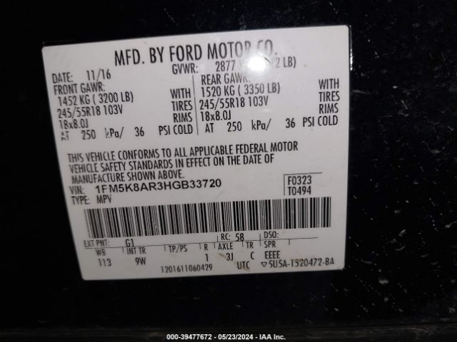 1FM5K8AR3HGB33720 Ford Utility Police Interceptor