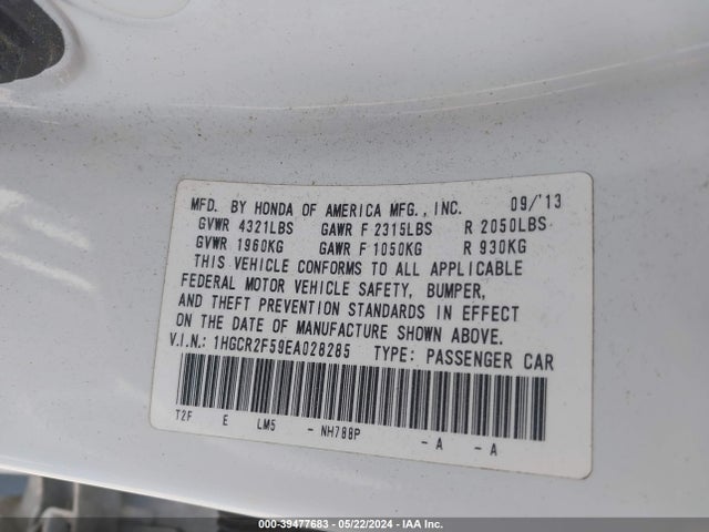 Honda Accord Sport 2014 1HGCR2F59EA028285 Image 9