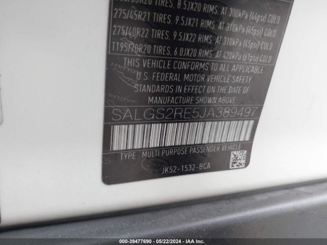SALGS2RE5JA389497 Land Rover Range Rover 5.0l V8 Supercharged