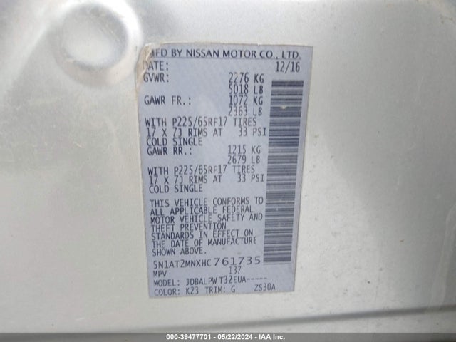 Nissan ROGUE S 2017 5N1AT2MNXHC761735 Image 9