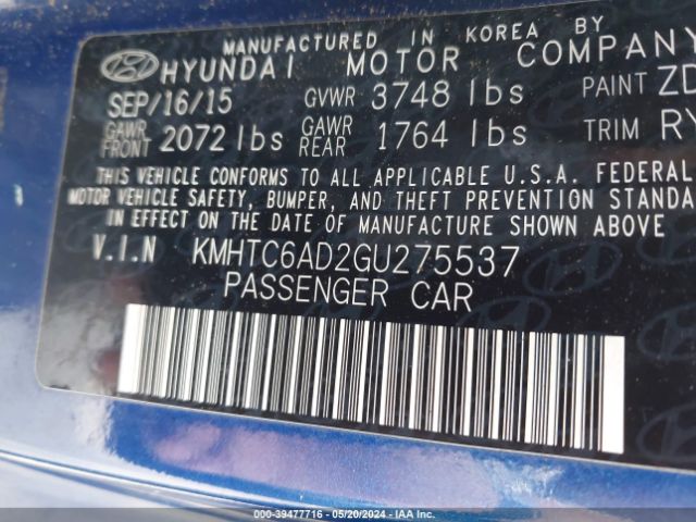 KMHTC6AD2GU275537 Hyundai Veloster