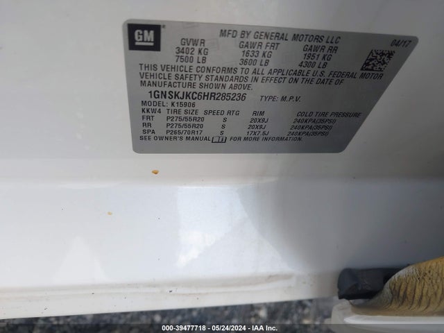 Chevrolet Suburban Premier 2017 1GNSKJKC6HR285236 Image 9