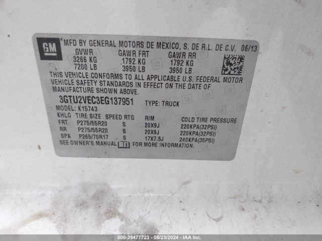 3GTU2VEC3EG137951 GMC Sierra 1500 Slt