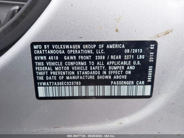1VWAT7A30EC023763 Volkswagen Passat 1.8t Wolfsburg Edition