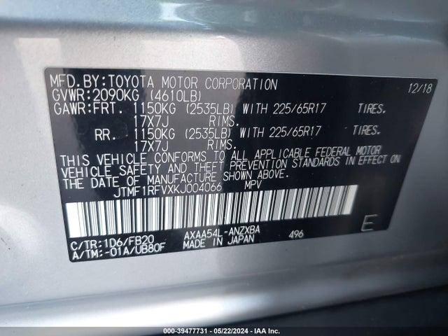 Toyota RAV4 LE 2019 JTMF1RFVXKJ004066 Image 9