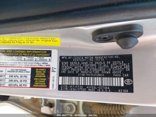 Toyota CAMRY SE 2014 4T1BF1FK1EU759631 Image 9