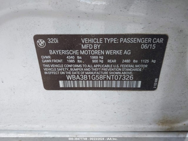BMW 320i 2015 WBA3B1G58FNT07326 Image 9