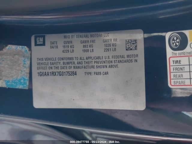 1G6AA1RX7G0175284 Cadillac Ats Standard