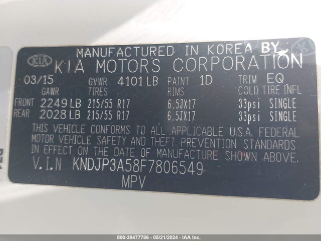 KIA SOUL + 2015 KNDJP3A58F7806549 Image 9