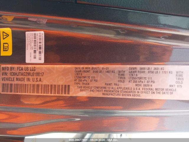 1C6HJTAG2ML618817 Jeep Gladiator Texas Trail 4x4