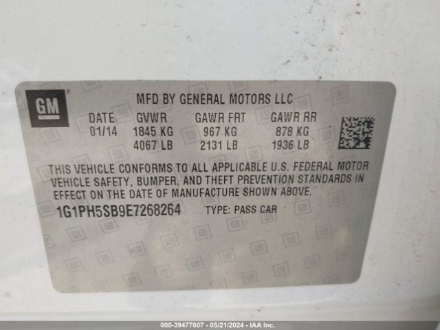 1G1PH5SB9E7268264 Chevrolet Cruze Eco Auto