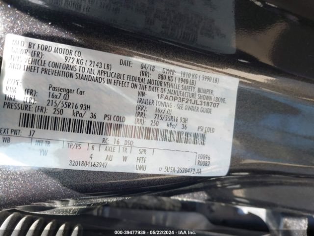 1FADP3F21JL318707 Ford FOCUS SE