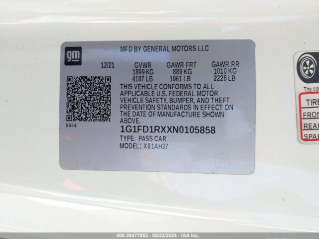 1G1FD1RXXN0105858 Chevrolet Camaro Rwd  2lt