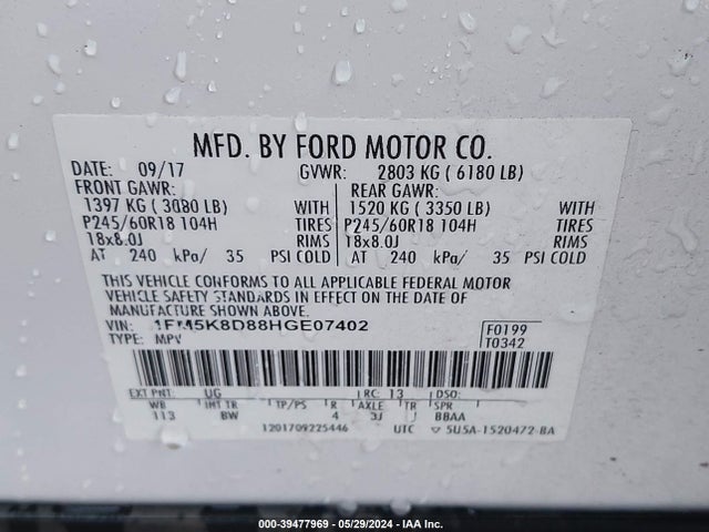 Ford EXPLORER XLT 2017 1FM5K8D88HGE07402 Image 9