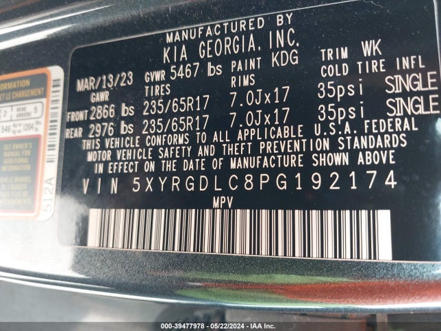 KIA SORENTO LX 2023 5XYRGDLC8PG192174 Image 9