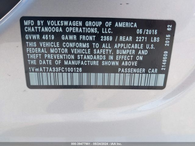 1VWAT7A33FC100126 Volkswagen Passat 1.8t Limited Edition