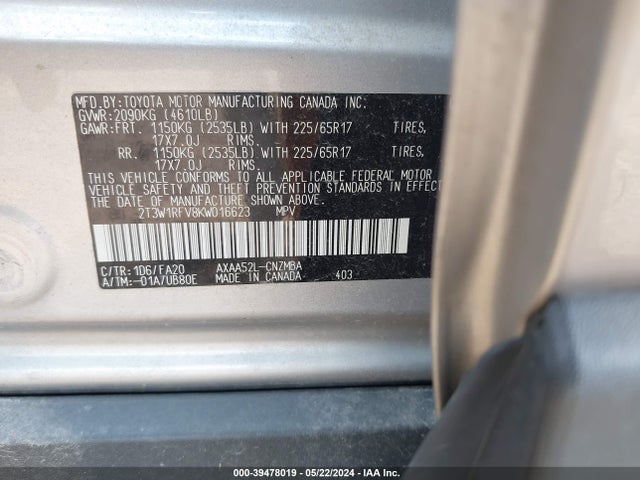 Toyota Rav4 Xle 2019 2T3W1RFV8KW016623 Image 9