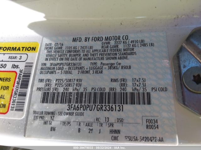3FA6P0PU7GR336131 Ford Fusion Energi Se Luxury
