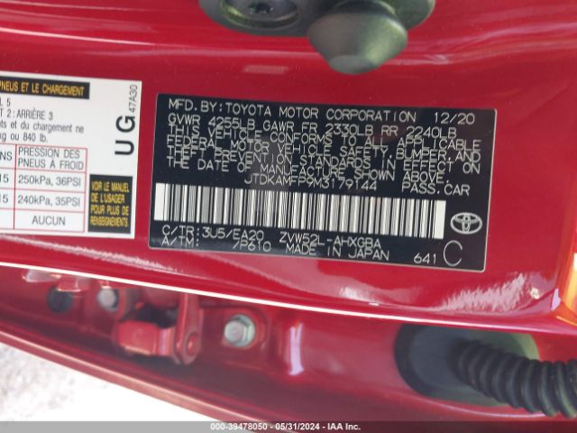 JTDKAMFP9M3179144 Toyota Prius Prime Xle