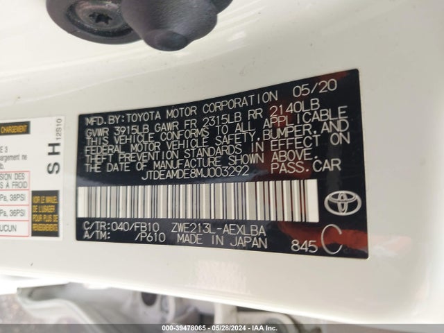 Toyota Corolla Hybrid Le 2021 JTDEAMDE8MJ003292 Image 9