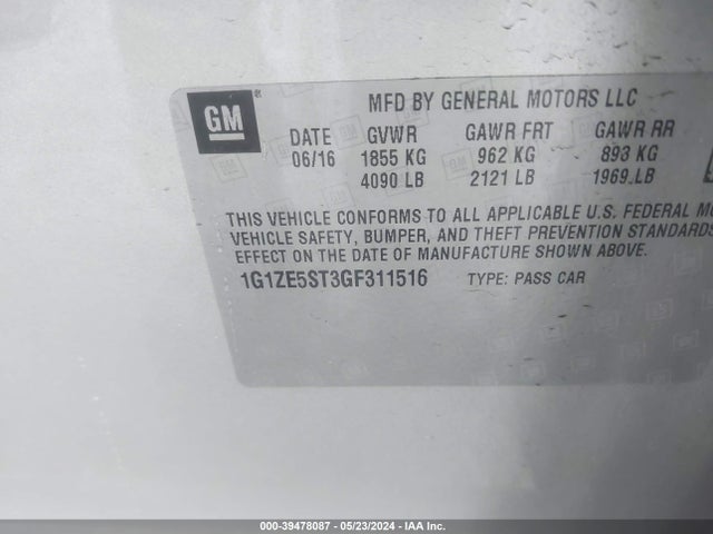 Chevrolet MALIBU 1LT 2016 1G1ZE5ST3GF311516 Image 9